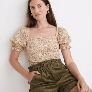 Madewell Hopewell Puff-Sleeve Crop Top in Cottage Garden Sunfaded Sage large